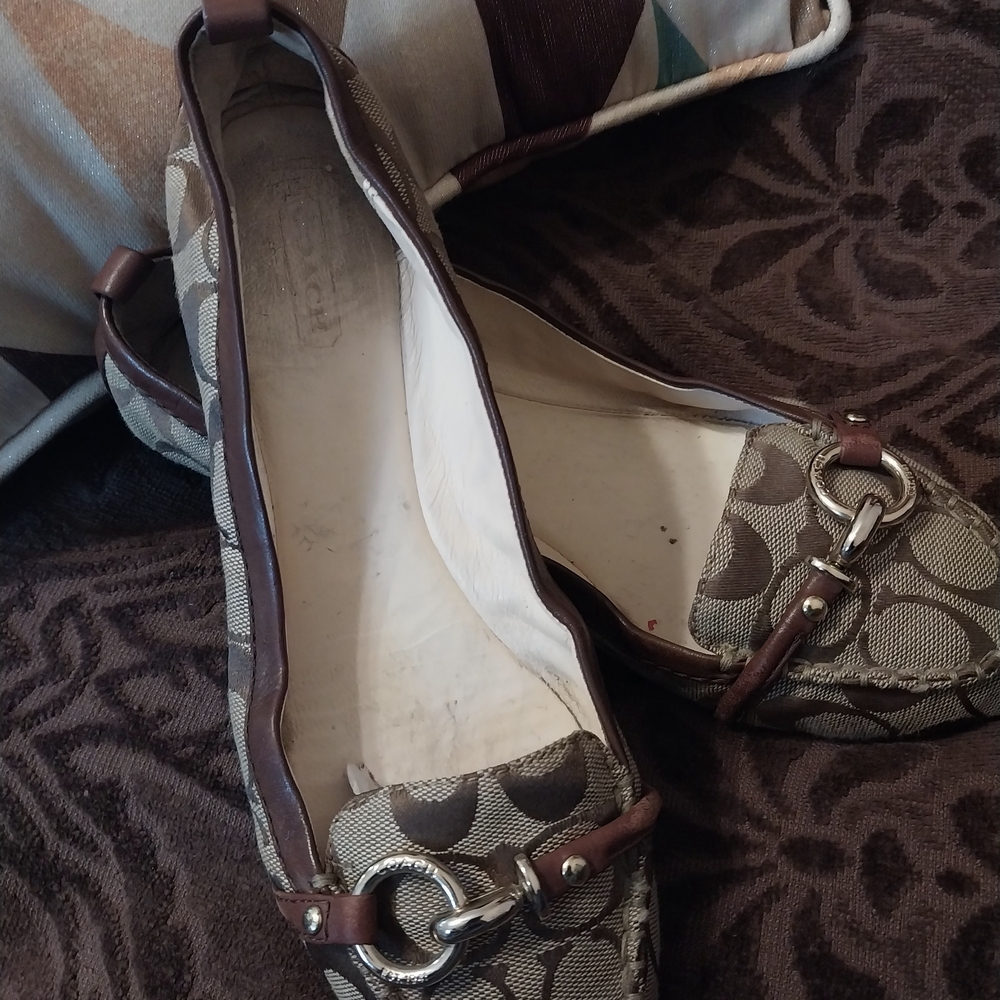 Coach Brown Canvas And Leather Flats with Gold Details